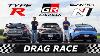 2023 Toyota Gr Corolla Vs Honda CIVIC Type R Vs Hyundai Elantra N Drag Race Lap Times